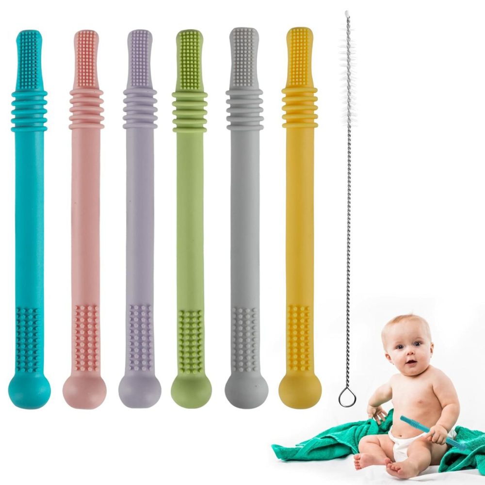 Hollow Teether Tube 6 Pack – Hračky na kousání pro kojence a batolata, silikonové trubice na kousání pro děti od 3 do 12 měsíců, bez BPA, mrazuvzdorné, vhodné do myčky a ledničky.  |  Kousátka Kousátka Kousátka