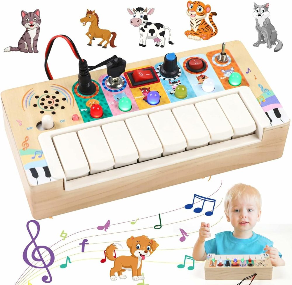 Zaneprázdněné desky pro batolata Montessori hračky s 6 LED vypínači pro 1leté děti dřevěná piano zaneprázdněná deska pro batolata 1-3 vzdělávací aktivity hračky a dárky pro 1, 2, 3leté děti (zaneprázdněná deska)  |  Elektronické hračky pro raný vývoj Elektronické hračky pro raný vývoj Elektronické hračky pro raný vývoj